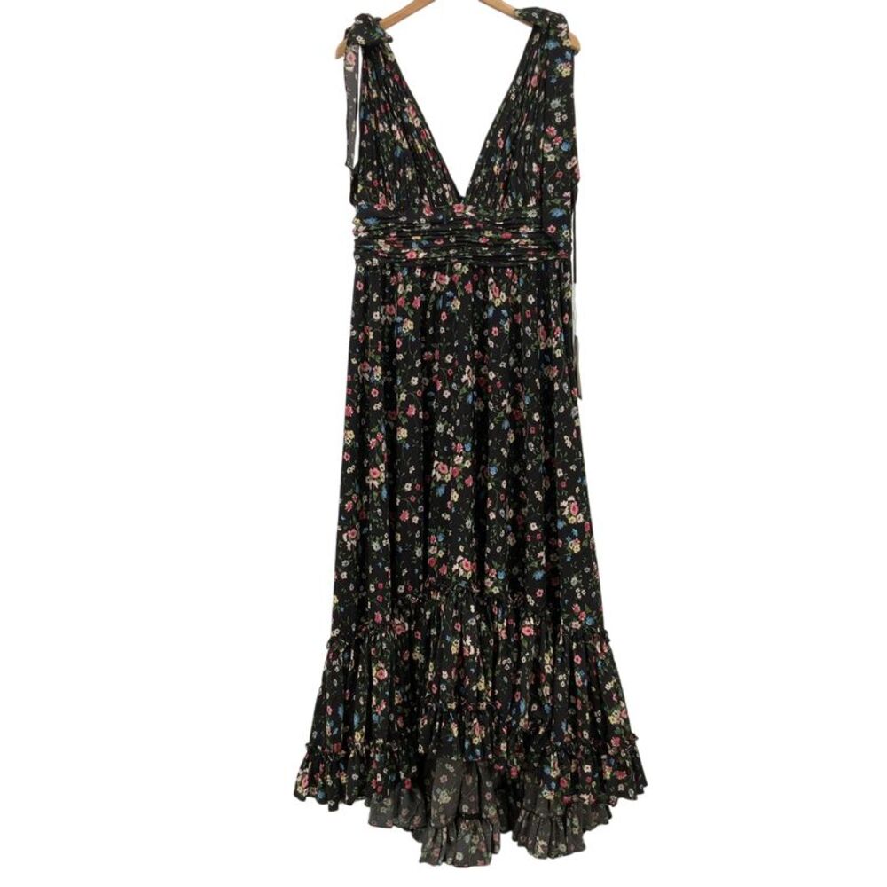 Mac Duggal Women Tie-Shoulder Black Floral Maxi Gown Black 14